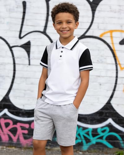 Image of Boys 2 Piece Outfits Short Sleeve Basketball Pattern T-Shirt and Shorts Summer Clothes for Kids 5-12 Years