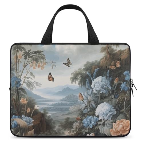 Sac bandoulière pour ordinateur 15" au motif exclusif fleurs et papillons, design soigné