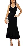 GRACE KARIN Damen Maxi Kleider Ärmellos Sexy Partykleid Spaghettiträger Maxikleid V-Ausschnitt Trägerkleid Schwarz L