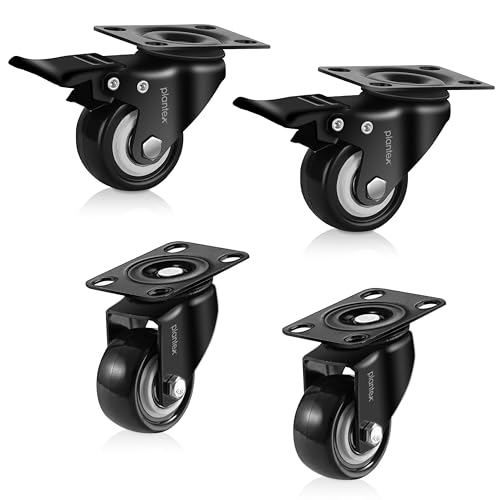 Image of Plantex 1.5 Inch Caster Wheel /Heavy Duty Soft PU Swivel Caster Wheels with 360 Degree No Noise /Wheels for Furniture /Trolley Cart /Sofa /Table - Black - Set of 4 (2 with Brakes & 2 Without)