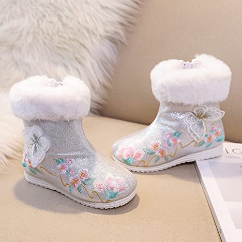 Breathable Boots 3 to 13 Years Girls Shoes Butterfly Embroidered Warm Cotton Boots Embroidered Boots National Boots2