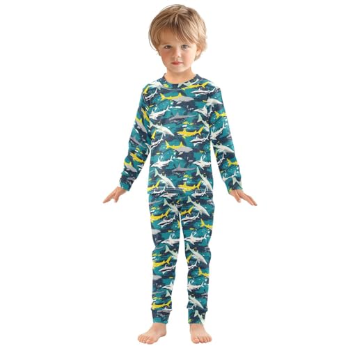 ALAZA Shark Starfish Palm Tree 2 Piece Pajama Set Long Sleeve Top and Pants Sleepwear Unisex3
