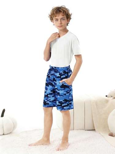 Image of Cooraby 2 Pack Boys Pajamas Shorts with Drawstring Pockets Teens Pull-on Pajamas Shorts Sport Casual Shorts for Youth