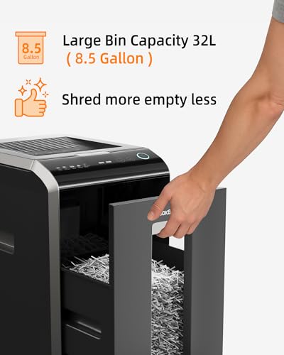 201-sheet auto feed micro-cut paper shredder p-5 high security 85 gallon bin 60-min run 10-sheet manual feed with casters