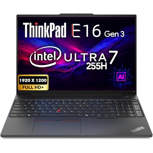 Lenovo ThinkPad E16 Gen 3, 16" FHD+ IPS Display, Intel Ultra 7 255H, 16GB DDR5 RAM, 512GB SSD PCIe, Fingerprint, Backlit Keyboard, WiFi 6E, RJ-45, FHD Webcam, Win 11 Pro, AI Business Laptop - Black