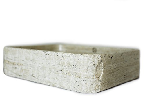 Shades Of Stone Rectangle Bathroom Vanity Sink Above Counter Vessel, Undercounter Or Apron Front Farmhouse Installation Styles, 100% Stone Handcarved, Free Matching Tray. (Tan Travertine) #TOP2