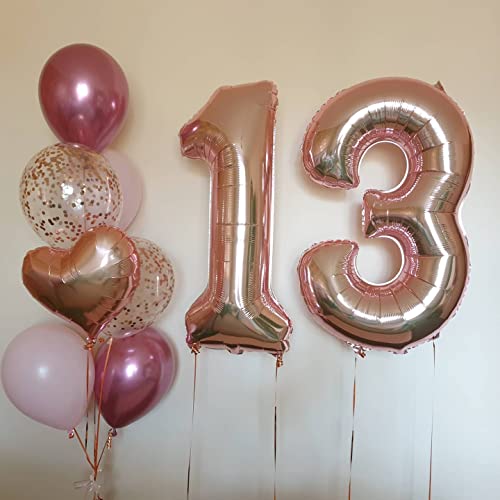 Image of 40 Inch Rose Gold 13 Number Balloons Giant Jumbo Huge 13 or 31 Foil Mylar Helium Number Digital Balloons Rose Gold Birthday Mylar Digital Balloons 13th 31st Birthday Anniversary Events Party