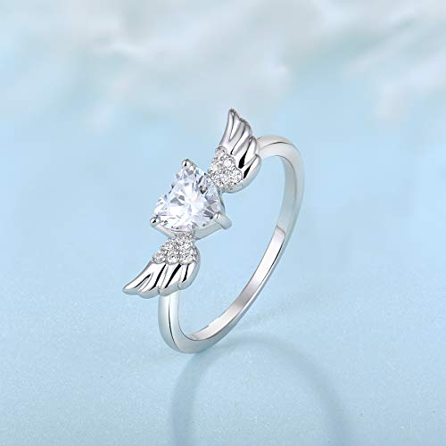 STARCHENIE Angel Wings Heart Ring for Women 925 Sterling Silver Engagement Band Ring Size 5-103