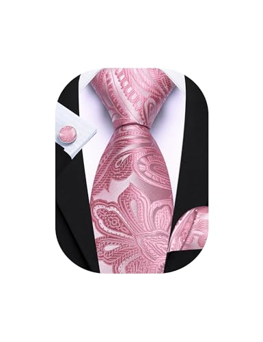 Image of Barry.Wang Men Tie Set Paisley Silk Necktie Pocket Square Cufflinks Formal Wedding Business Party