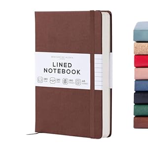 BEECHMORE BOOKS Lined Journal Notebook, 5.8 x 8.3 inch, A5 160 Lined Pages, Hardcover Leather Journals for Women, Men, Writing and Notebooks for Work – 120 GSM Thick Paper, Gifts Box Included (Chestnut Brown)