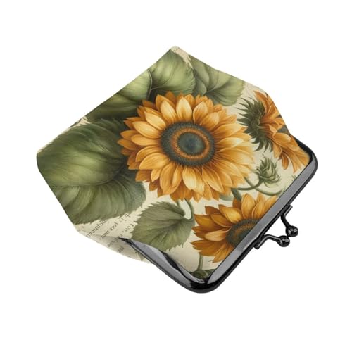 Pu Leather Buckle Coin Purse Vintage-Sunflower-Floral Girls Kiss-Lock Change Purse Wallets3