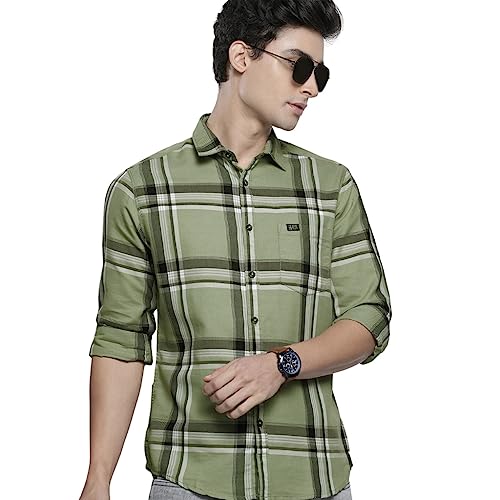 Image of The Indian Garage Co Men Slim Fit Checkered Full Sleeves Spread Collar Casual Shirt