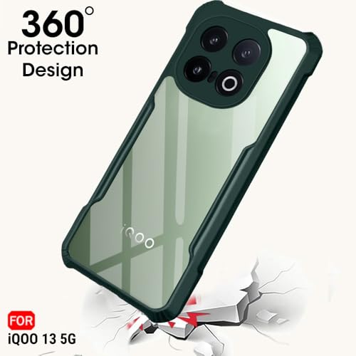 Image of TheGiftKart Shockproof Crystal Clear Back Cover Case for iQOO 13 5G | 360 Degree Protection | Protective Design | Transparent Back Cover Case for iQOO 13 5G (PC & TPU, Green Bumper)