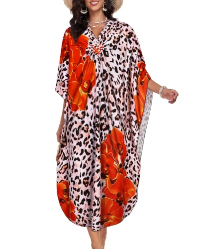 Image of Kaftan Dresses for Women V Neck Caftans Batwing Sleeve Beach Cover Ups | JILUVIN Plus Size Long Floral Print Dress, Loose Fit Maxi Casual Moomoo, Lounge House Mumu Nightgown Summer Vocation 2026