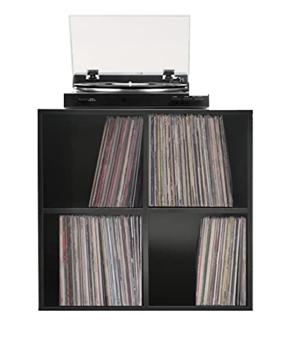 VDD Mueble de almacenamiento de vinilo vinilo de 33 vueltas, estantería de 4 compartimentos, color negro