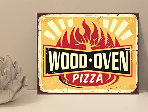 1x Wood Oven Pizza Rustic Retro Metal Plaque Sign Gift House Novelty (mt136) (200mm x 150mm)