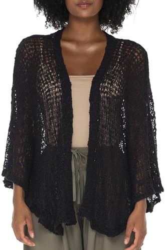 Image of SHU-SHI Lightweight Open Front Cardigan for Women Hollow Out Sweater Knitted Poncho Batwing Loose Popcorn Shawl Boho Wrap