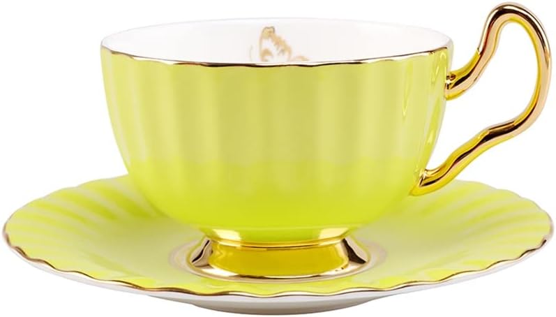 British Bone China Tea Cup and Saucer Sets Ceramic Present Practical Birthday Gift(Fluorescent Green)