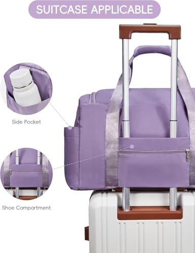Image of 41L Expandable Travel Duffle Bag for Women | Waterproof Nylon Foldable Travel Bag | Overnight Luggage Handbag with Wet Pocket | Lightweight Carry-On Gym & Weekend Bag for Ladies (Light Purple)