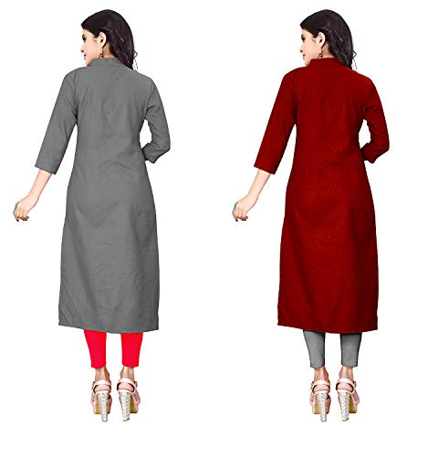 Image of NATEK Women's Cotton Straight Plain Kurtis Combo Pack of 2