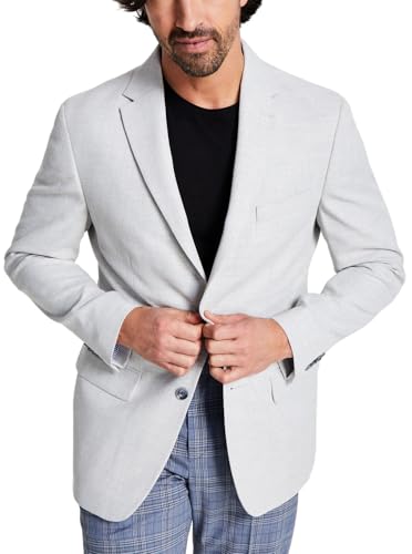 Tommy Hilfiger Men's Blazer Light Gray 44L Sport Coat Slim-Fit Solid Weave, Grey3