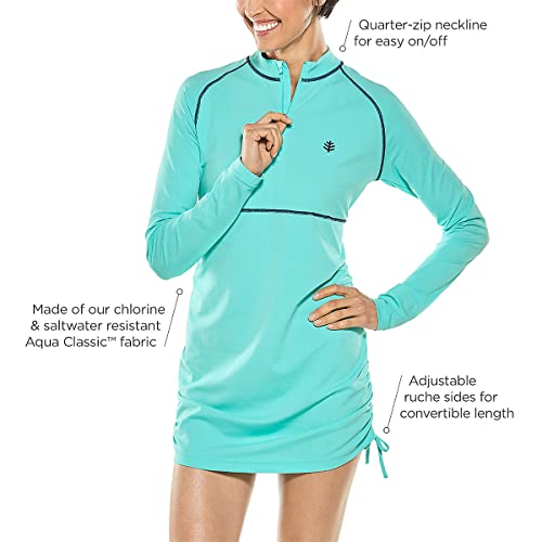 Coolibar Upf 50+ Women's Lawai Ruche Swim Shirt - Sun Protective (Large- White/Black Stripe) #TOP3