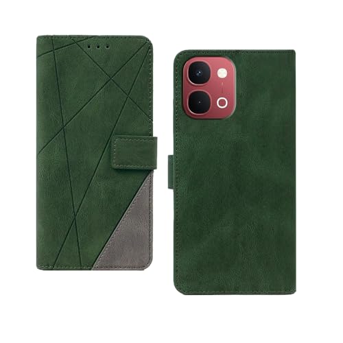 Image of amazon basics Vivo Y51 Pro 5G Flip Cover | Card Pockets Wallet & Stand | Flip Cover for Vivo Y51 Pro 5G (Green with Grey)