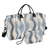 Große Reisetasche, abstrakt, blau, beige, Reisetasche, Turnbeutel mit verstellbarem Riemen für...