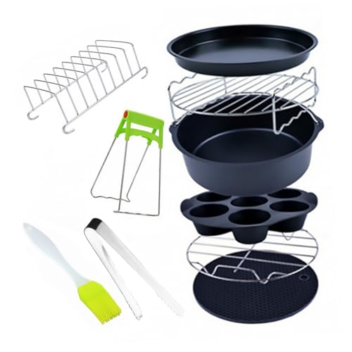 ZUNOXAZ 9 piezas Accesorios para Freidora de Aire Moldes y Rejillas de Inoxidable Aptos para Freidoras de Utensilios de Cocina Versátiles para Hornear Cupcakes Pizza Color Color Aleatorio