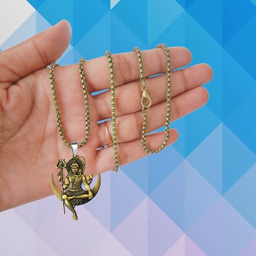 Image of M Men Style Lord Shiva Pendant Necklace Solid Brass Pendant with 22 Inch Stainless Steel Box Chain Unisex