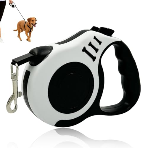 MUNZE Guinzagli Retrattili Per Cani, 1 Pezzo Estensibile 5M, Per Cani Piccoli E Medi Con Collare Regolabile (Nero E Bianco)