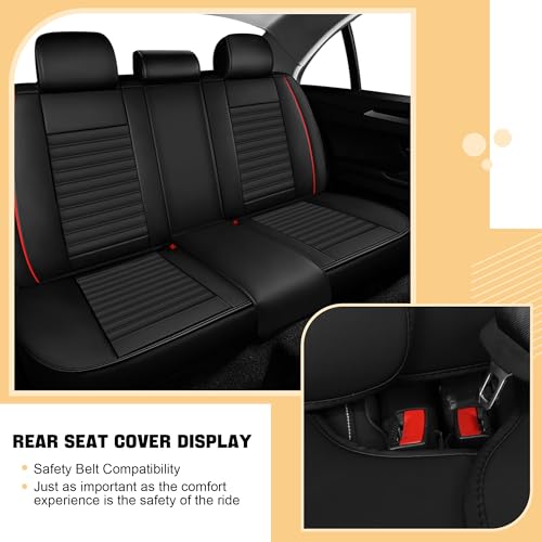 Image of Car Seat Cover for Chevy Equinox 2005-2026 Full Coverage Nappa Leather Car Seat Protector, Fashion Anti-Slip Waterproof Breathable Easy to Install, Auto Interior Accessories(Full Set,Black&Red)