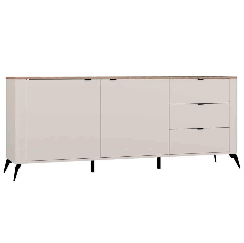 CDF Cómoda Cordoba Elegante 2D3S 183cm Ancho 2Puertas 3Cajones Cierre Suave Gris Roble Design Escandinavo Almacenaje Generoso Práctico Dormitorio Salón Oficina Niños Moderno