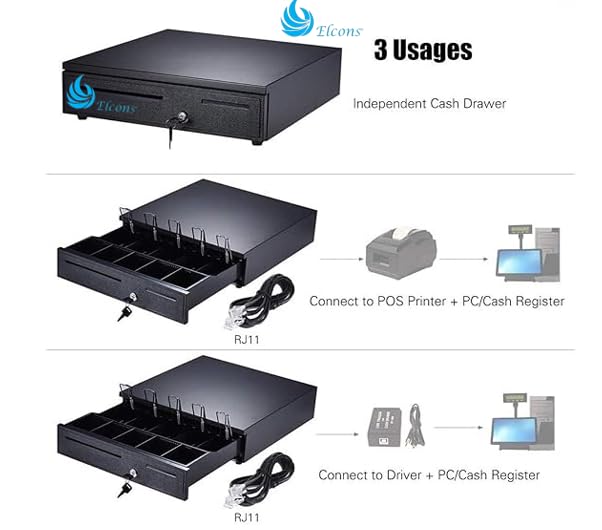 Image of ELCONS ELECTRONIC CASH DRAWER Cash Box | Manual Metal Cash Drawer Register for Point of Sale (POS) System with Coin Tray | Automatic Open Drawer Cash Box (13 Compartments)