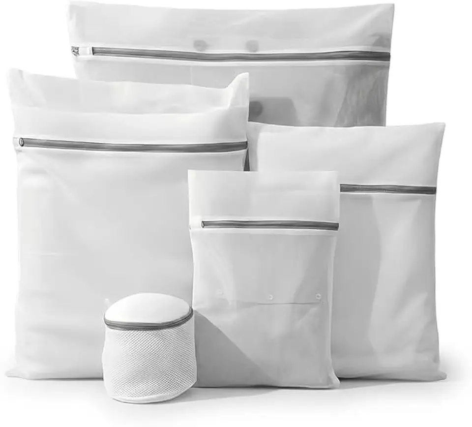 Kit 5 Sacos para Lavar Roupas Delicadas com Zíper Reforçado, Reutilizável, Proteção Total, para Máquina de Lavar, Ideal para Roupas Íntimas Linha Premium
