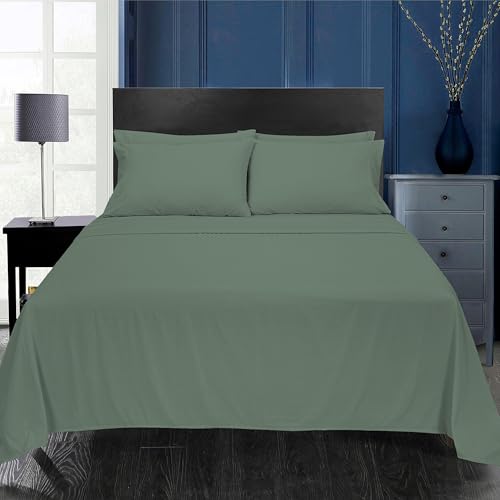 Image of ROYALE LINENS 4 PC Queen Sheets Set - Soft Brushed 1800 Microfiber Bedding - 1 Fitted and 1 Flat Sheet, 2 Pillowcase - Wrinkle Free & Fade Resistant - Hotel Luxury Bed Sheets Set (Green Bay, Queen)
