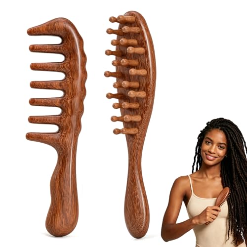 Buohoshun Natural Wooden Loc Brush & Wide Tooth Comb Gentle Scalp Massage & Tangle-Free Detangler for Locs Dreadlocks Twists Microlocs & 4C Hair Care
