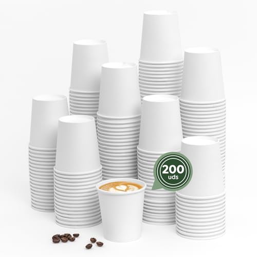 Horeca Collection MAXI PRODUCTS - Vasos Café Desechables Blancos - Vasos Cartón - Vasos Desechables Catering - Vasos Café para Llevar - APTO BEBIDAS CALIENTES Y FRÍAS (200 cc, 200 unidades)