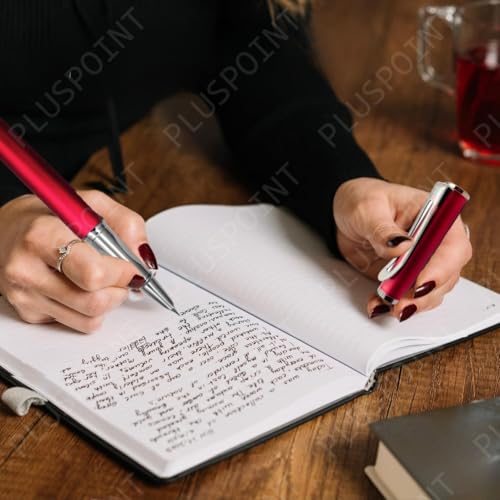 Image of PLUSPOINT Stainless Steel Fountain Pen Stunning Luxury Pen with Metallic Red Finish, Iridium Nib, Pen Gift for Men & Women, Professional, Executive Office, Nice Designer Pens for kids