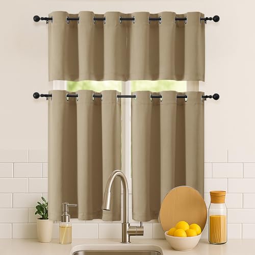 Image of Simplebrand Taupe Short Kitchen Curtains 24 Inch Length 2 Panels Set, Small Windows Room Darkening Curtain for Bathroom, Cabinet, Basement, RV Camper, Thermal Insulated Short Drapes, 40 x 24 Inch