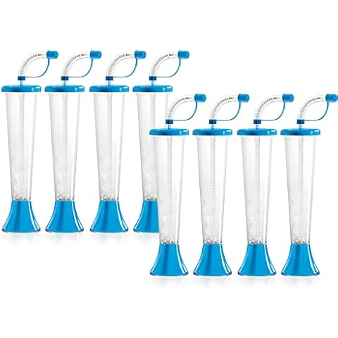 Sweet World USA (108 Cups) Party Yard Cups - 9oz - for Cold and Frozen Drinks, Kid's Parties - clear stackable cups with Blue lids and straws Cover
