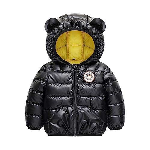 Boys Winter Coat Large Cartoon Luminous Rabbit Pattern Bear Ears Hooded Coat Jacket Little Boys (Black, 2-3 Years)
