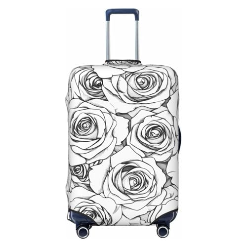 Black And White Roses Elastic Travel Luggage Cover, Washable Spandex Suitcase Protector, Anti-Scratch Fits 18-32 Inch