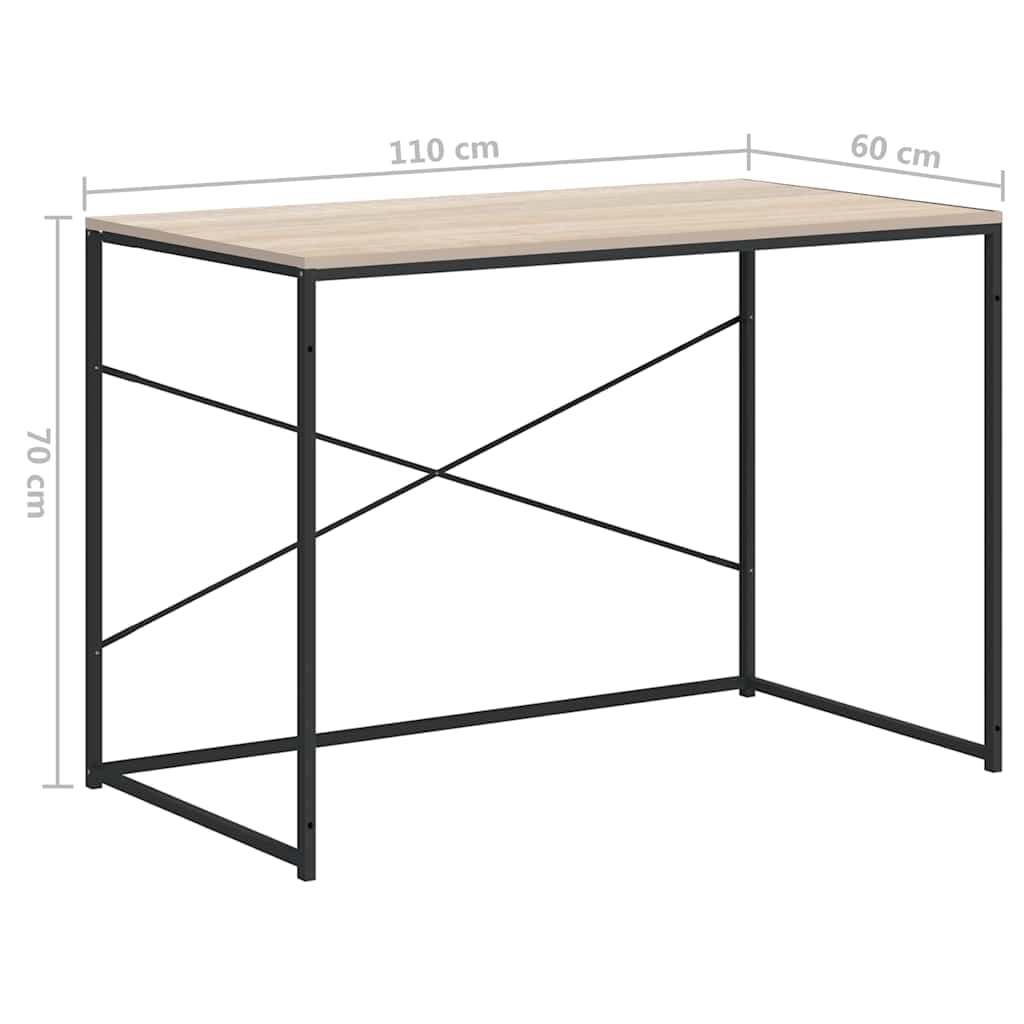 Stolik komputerowy o wyglądzie czarnego dębu, 110 x 60 x 70 cm, materiał drewnopochodny z metalowym stelażem, stół do gabinetu i gier, stabilne biurko do biura i domu