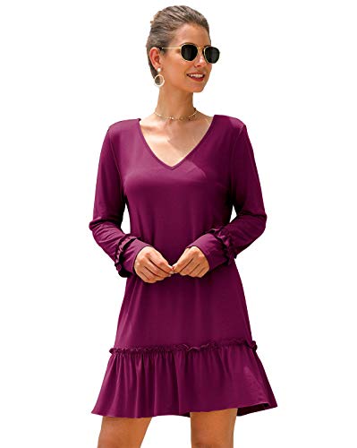 Mini Balabala Vestido túnica Mujer Cuello en V Vestimenta Casual Vestido Holgado y Fluido Vestidos de Cambio