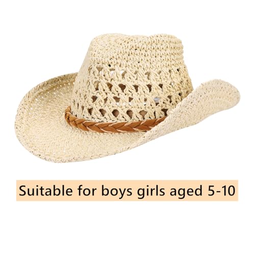 Western Cowboy Straw Hat for Boys Girls Shapeable Kids Fedora Panama Straw Hat Toddlers Floppy Sun Protection Beach Sun Cap2