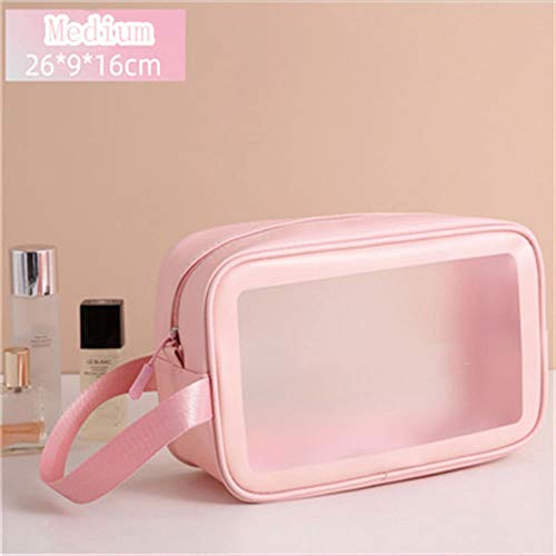 JINGYAN Bolsas de Aseo Bolsa de cosméticos PVC Transparente Lavado Gran Capacidad Artículos tocador a Prueba Agua Organizar Mujeres Maquillaje Bolsas Almacenamiento portátil(Pink 2)