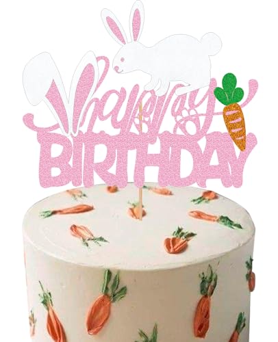 1 paquete de decoración de pastel de Pascua de feliz cumpleaños, suministros de decoración de tartas, conejo, zanahoria, feliz Pascua, suministros de decoración temática de conejo, baby shower, fiesta