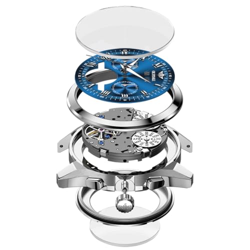 OUPINKE Watch for Men Automatic Wristwatch Skeleton Sapphire Crystal Luminous Hands 3D Dial with 5ATM Waterproof Luxury Stainless Steel Strap Date Display