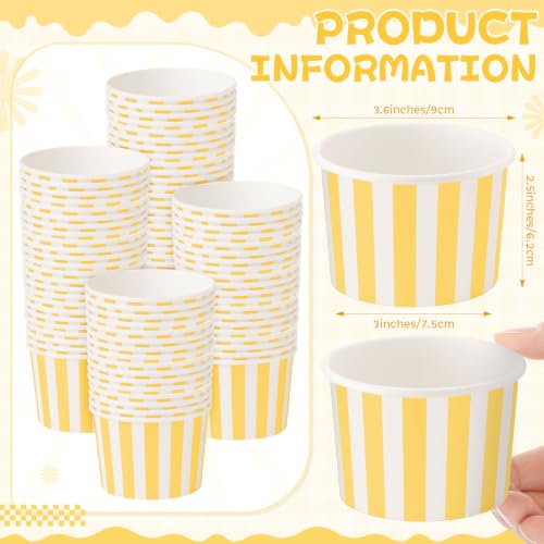 Image of Zopeal 50 Count Yellow Striped Ice Cream Cups Disposable Dessert Bowls